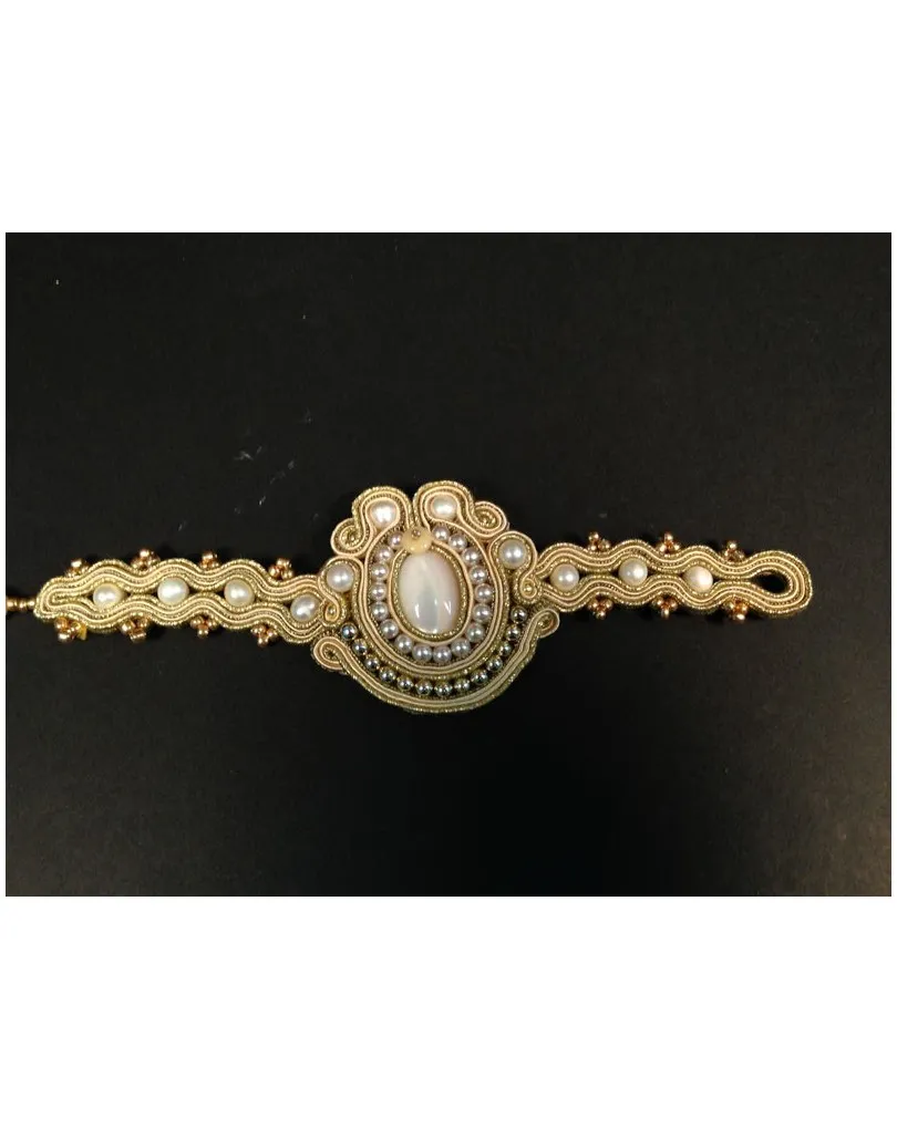 PULSERA  SOUTACHE, BEIGE PEQUEÑA