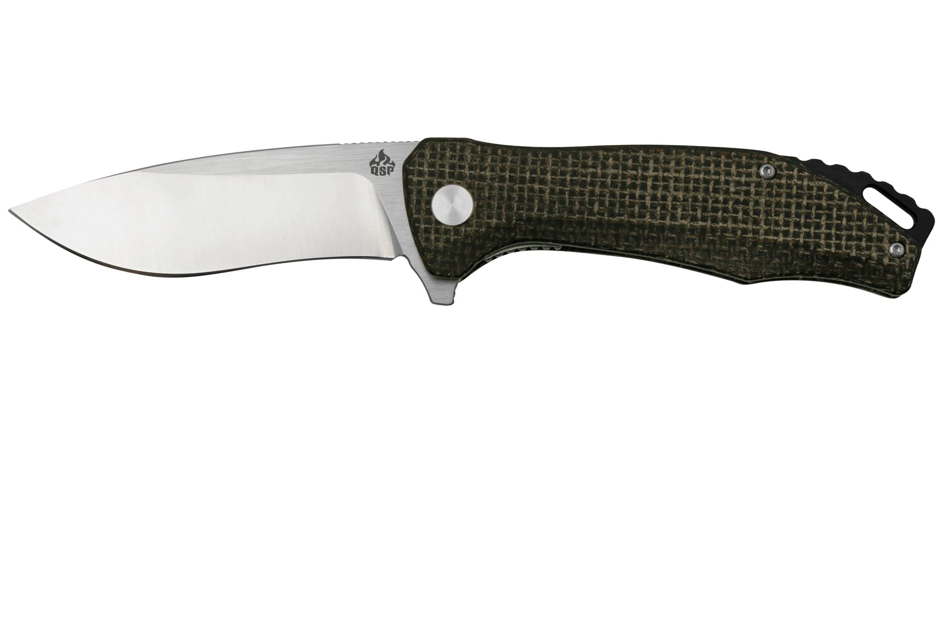 QSP KNIFE RAVEN QS122D1 ROUGH BROWN MICARTA, SATIN, NAVAJA