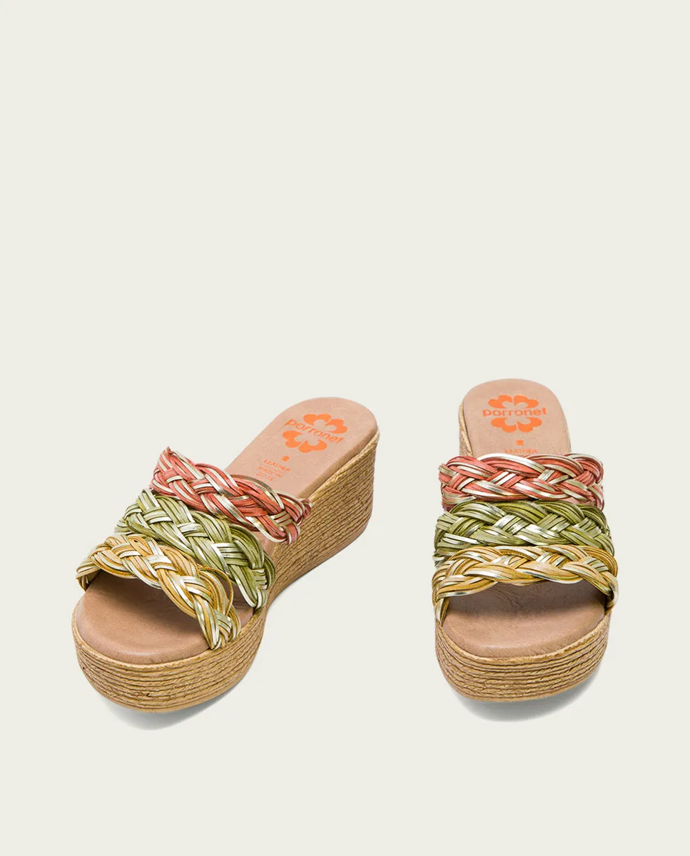 SANDALIA CUÑA CON PALA TEXTIL COLORES IVANA