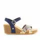 Sandalias cuña GENUINS azules con tiras cruzadas y animal print multicolor