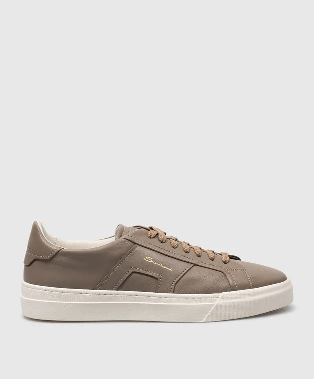 Santoni Beige leather trainers with logo