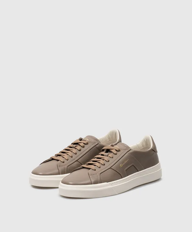Santoni Beige leather trainers with logo
