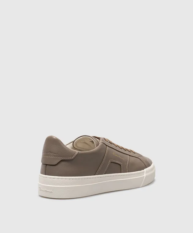 Santoni Beige leather trainers with logo