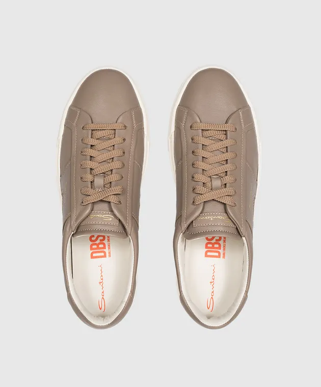Santoni Beige leather trainers with logo