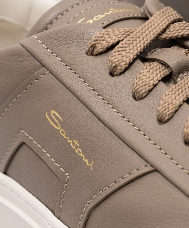 Santoni Beige leather trainers with logo