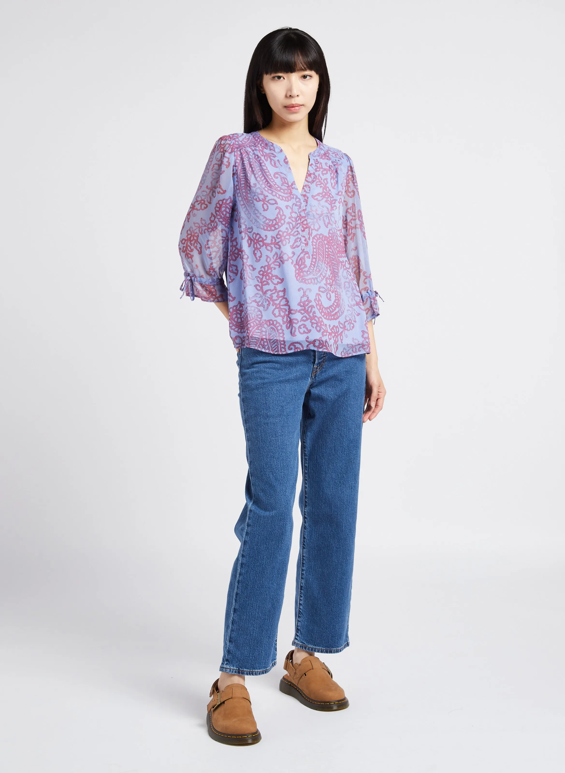 SUD EXPRESS TIKALA  TOP HOLGADO ESTAMPADO CON MANGA 3/4 EN VIOLETA