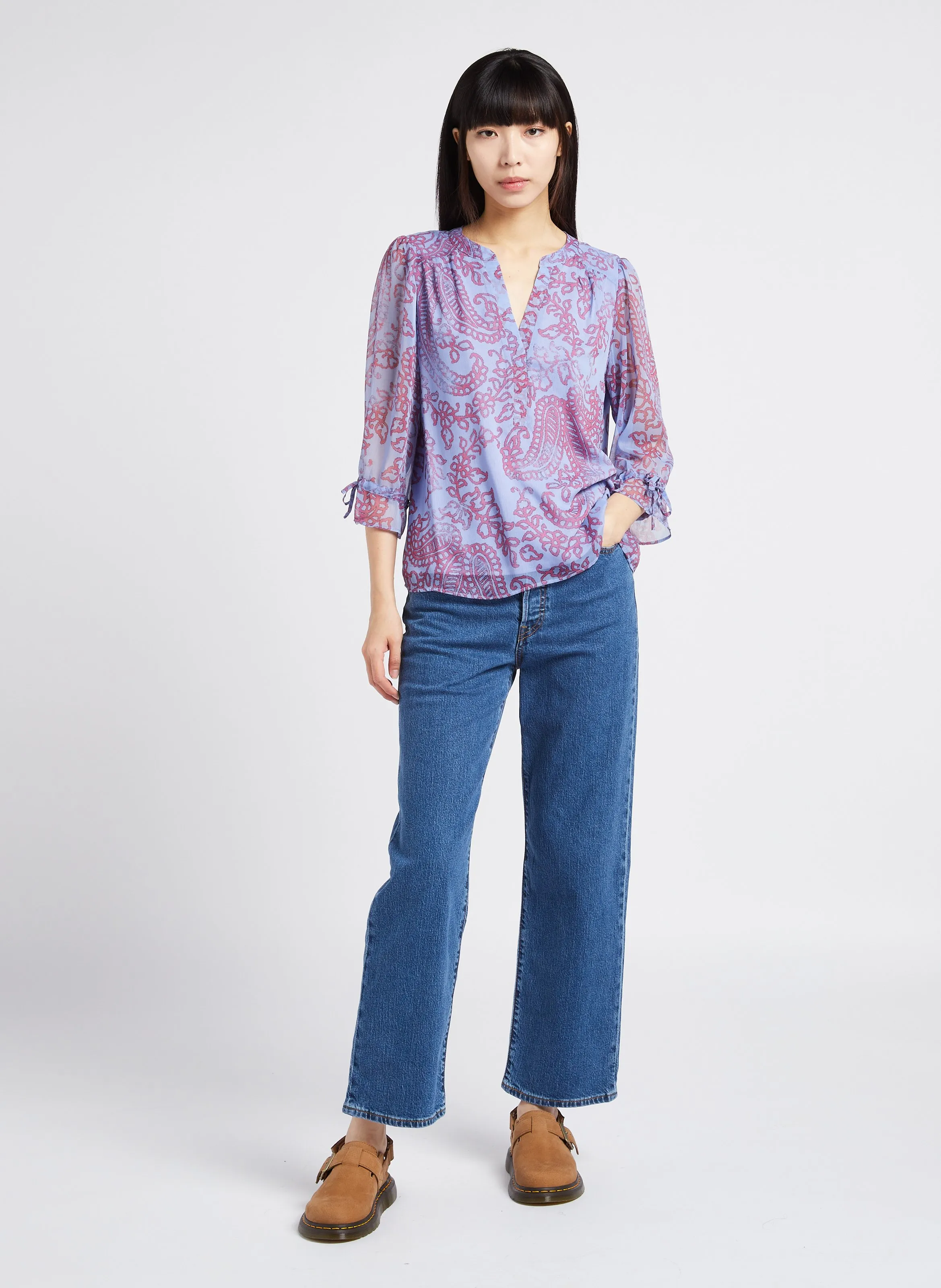 SUD EXPRESS TIKALA  TOP HOLGADO ESTAMPADO CON MANGA 3/4 EN VIOLETA