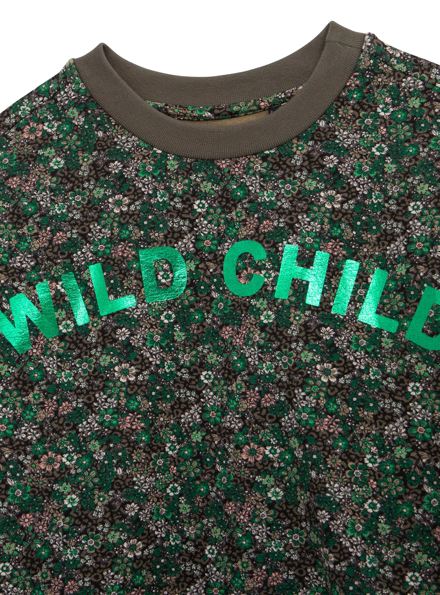 Sudadera con cuello redondo y aplique de rejilla en caqui