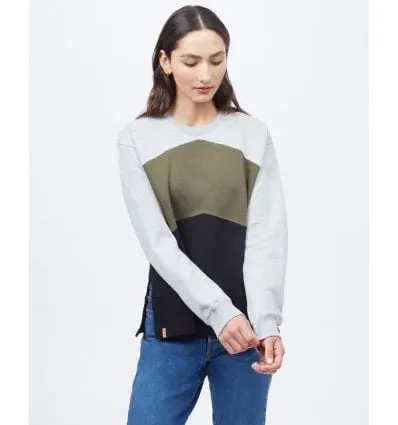 Sudadera de mujer Tentree Treefleece Chevron Crew (Hi Rise Grey Heather/Olive Night Green/Meteorite Black)