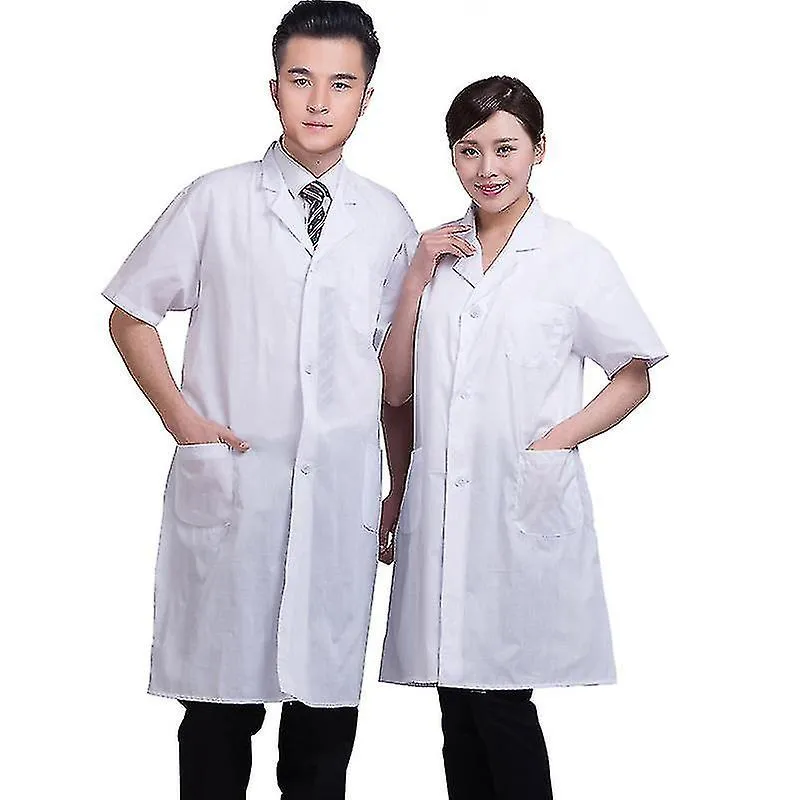 Summer Unisex White Lab Coat Short Sleeve Pockets Uniform Work Wear Doctor Nurse Clothing
