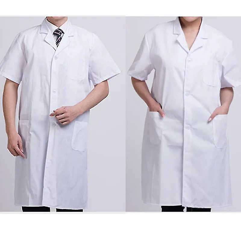 Summer Unisex White Lab Coat Short Sleeve Pockets Uniform Work Wear Doctor Nurse Clothing