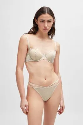 Tanga con encaje de monogramas y cintura doble