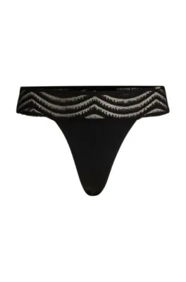 Tanga con ribete de encaje y detalle de logo