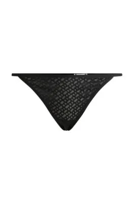 Tanga de encaje con monogramas y ribete de logo