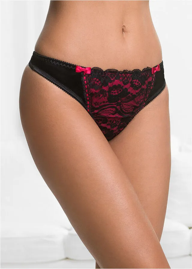 TANGA DE ENCAJE NEGROROJO