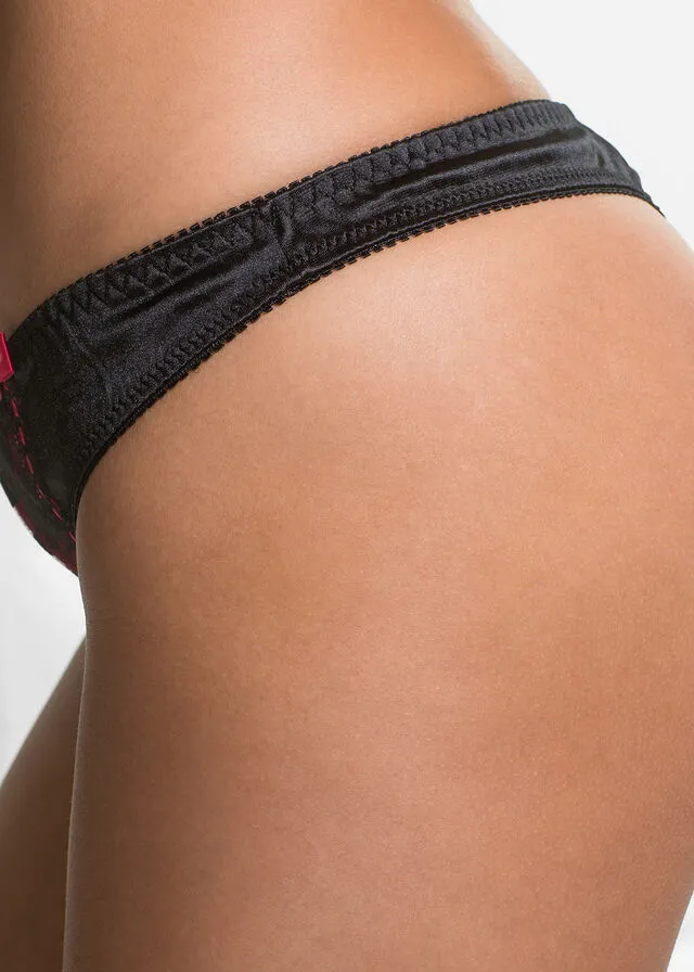 TANGA DE ENCAJE NEGROROJO