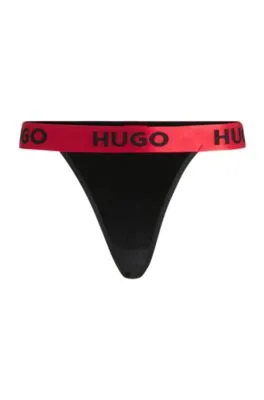 Tanga de terciopelo elástico con logo en la cintura
