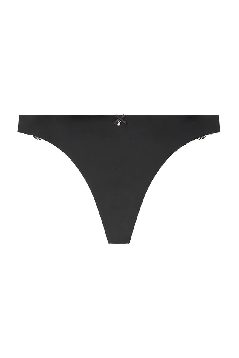 Tanga microfibra y encaje negro