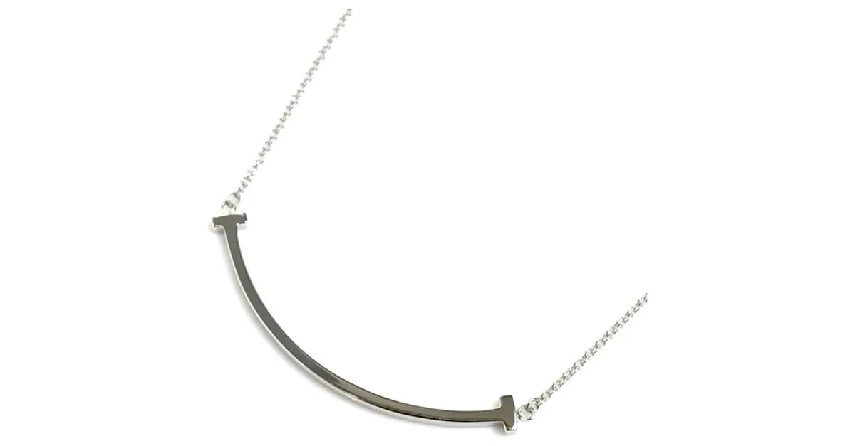 Tiffany & Co Collar Tiffany K18WG de oro blanco T Smile pequeño Dorado 