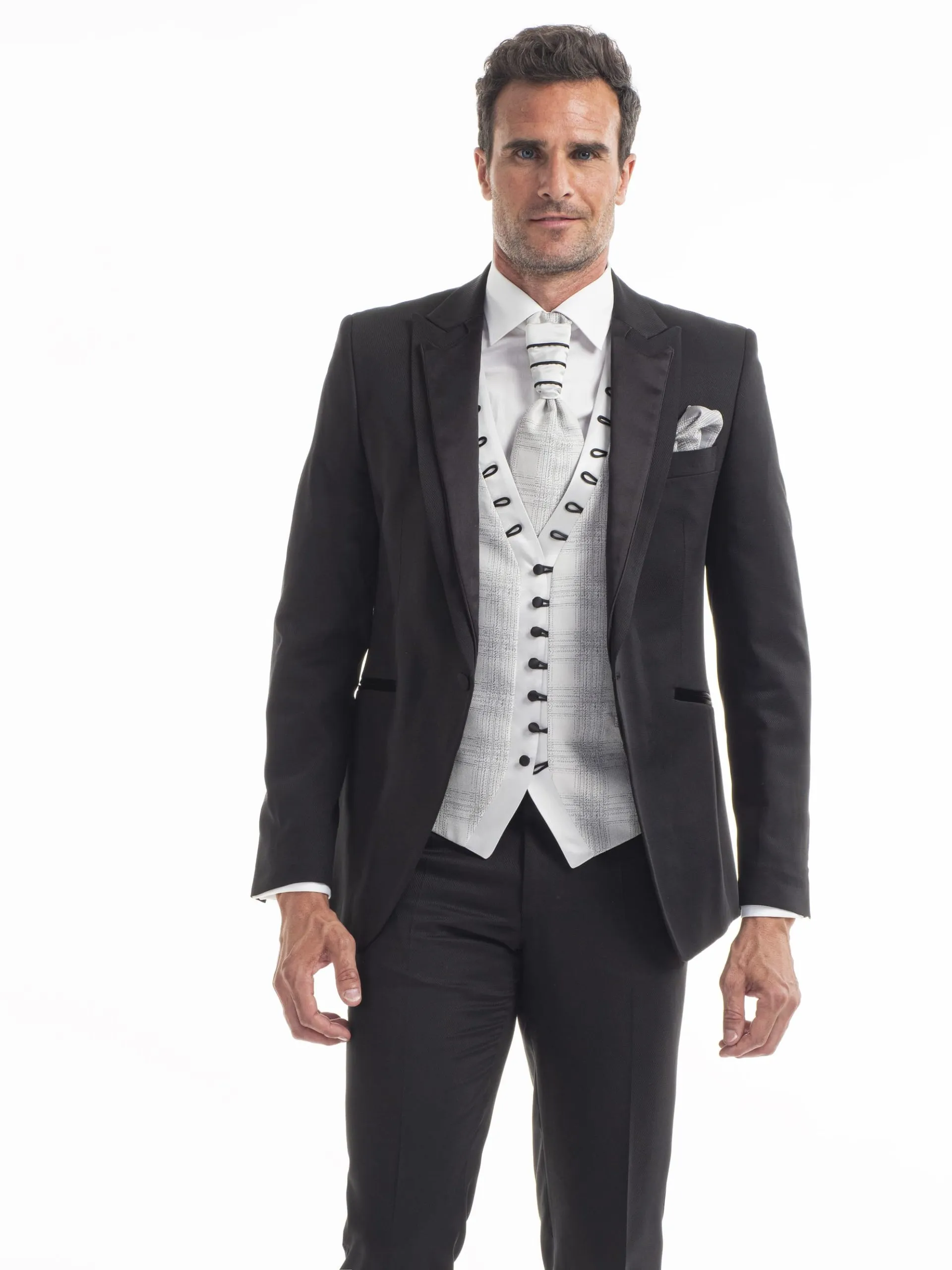 TRAJE CEREMONIA FIESTA DOBLE SOLAPA NEGRO