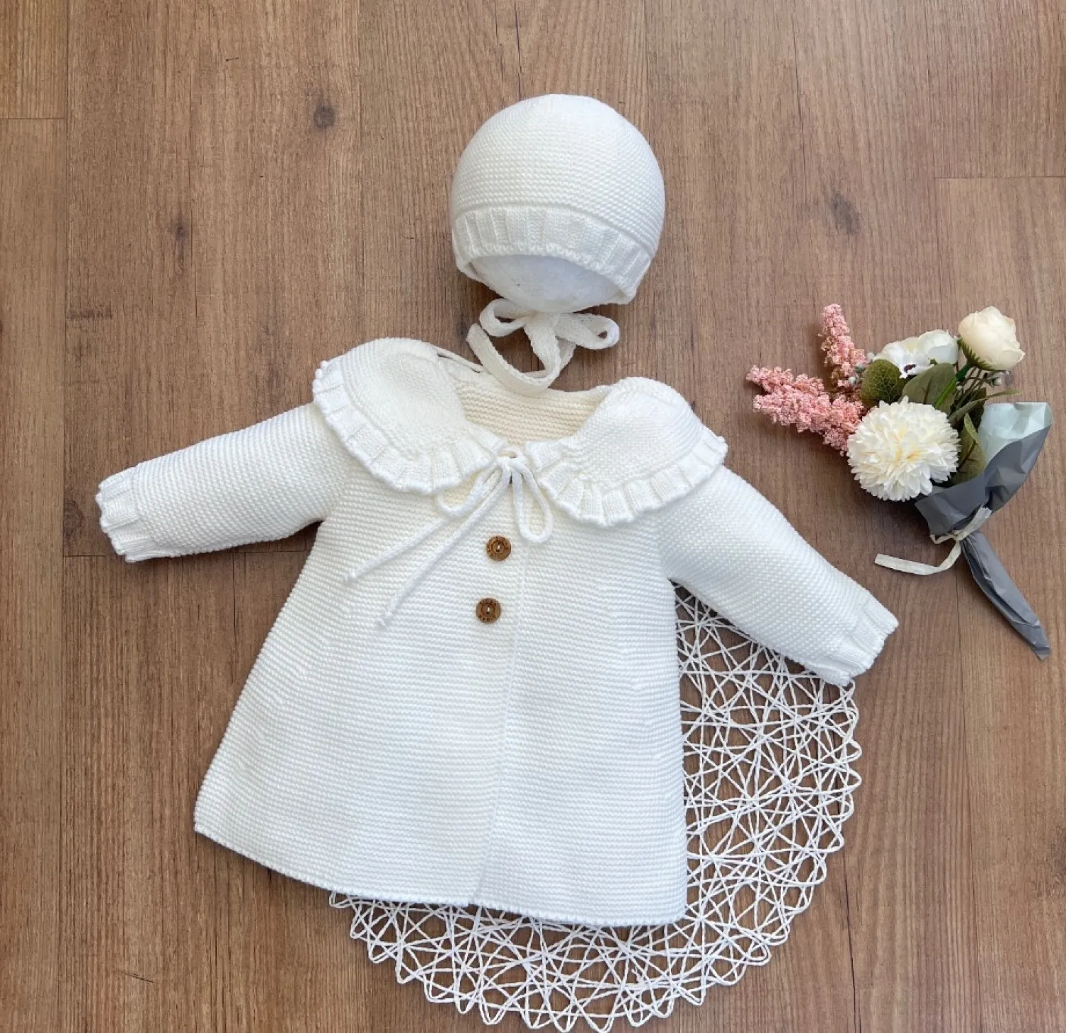 Unisex coat and special bonnet set Baptism or dress