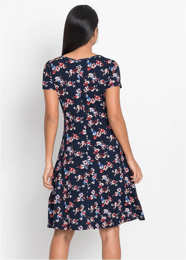 Vestido de punto de viscosa sostenible Azul oscuro de flores