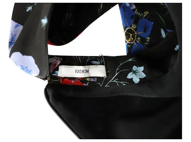 Vestido Erdem Anna con estampado floral en seda negra 
