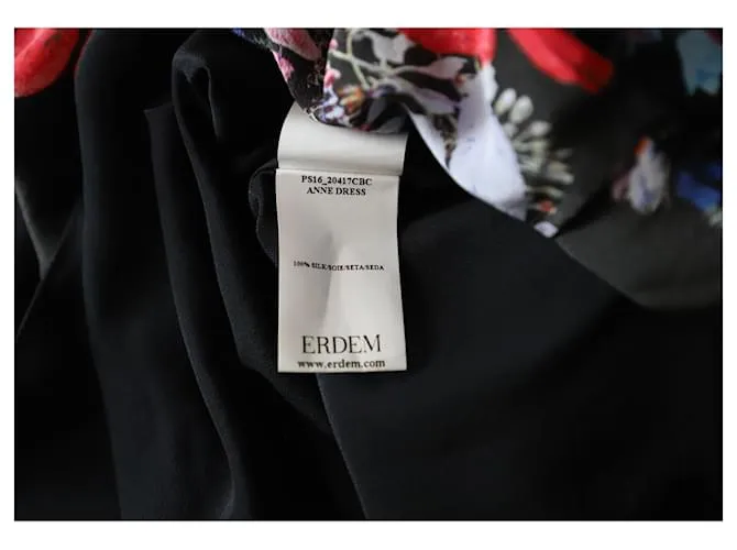 Vestido Erdem Anna con estampado floral en seda negra 