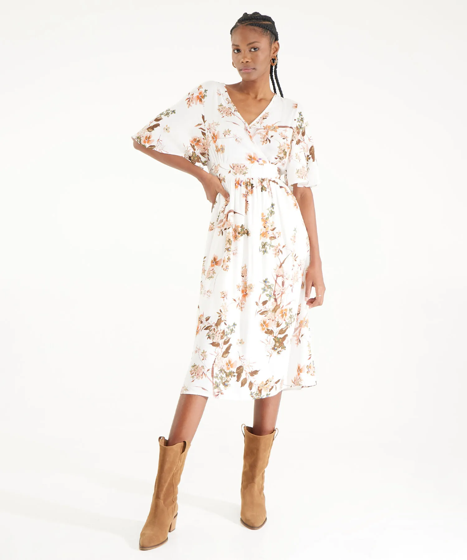 VESTIDO ESTAMPADO CUELLO CRUZADO ESTAMPADO FIT MISSY