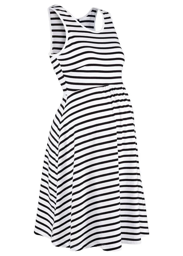 VESTIDO PREMAMá DE PUNTO CON DISEñO DE RAYAS NEGROBLANCO DE RAYAS