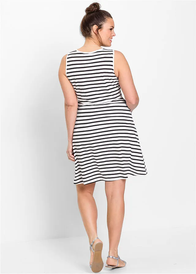 VESTIDO PREMAMá DE PUNTO CON DISEñO DE RAYAS NEGROBLANCO DE RAYAS