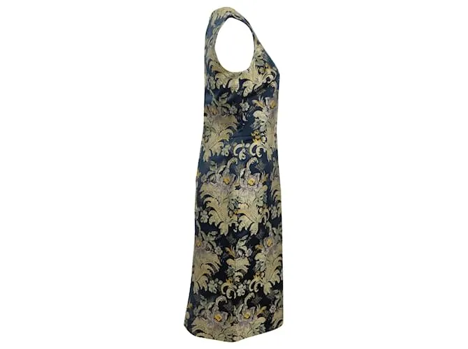 Vestido tubo en seda azul con brocado barroco Georgia de Ralph Lauren Purple Label 