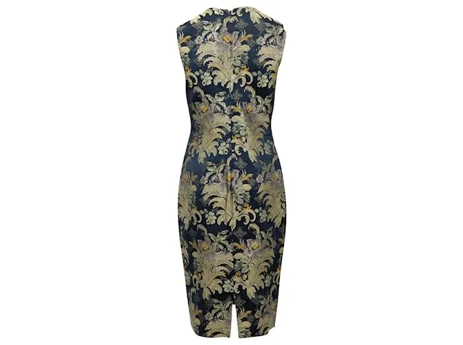 Vestido tubo en seda azul con brocado barroco Georgia de Ralph Lauren Purple Label 