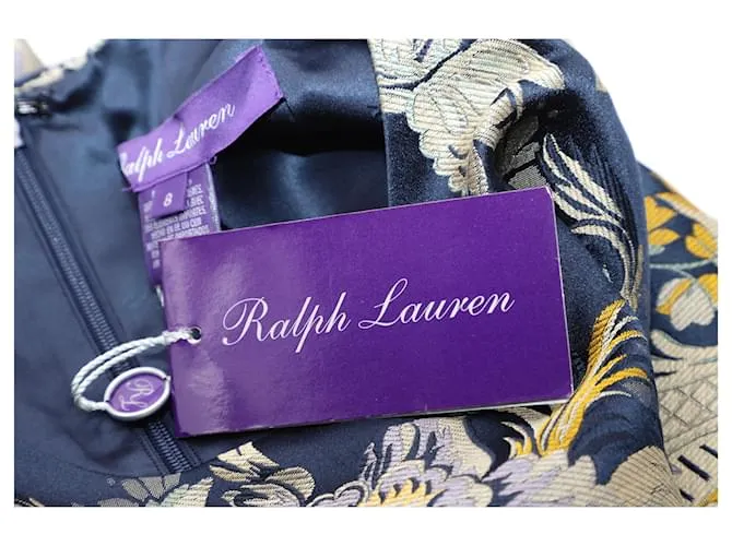 Vestido tubo en seda azul con brocado barroco Georgia de Ralph Lauren Purple Label 