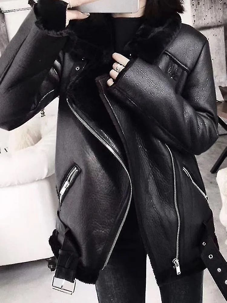 Winter Coats Women Thick Faux Leather Fur Sheepskin Coat Female Fur Leather Jacket Aviator Jacket
