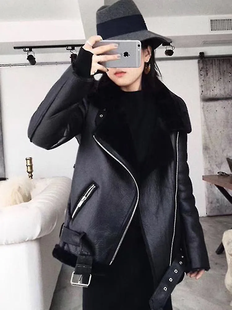 Winter Coats Women Thick Faux Leather Fur Sheepskin Coat Female Fur Leather Jacket Aviator Jacket