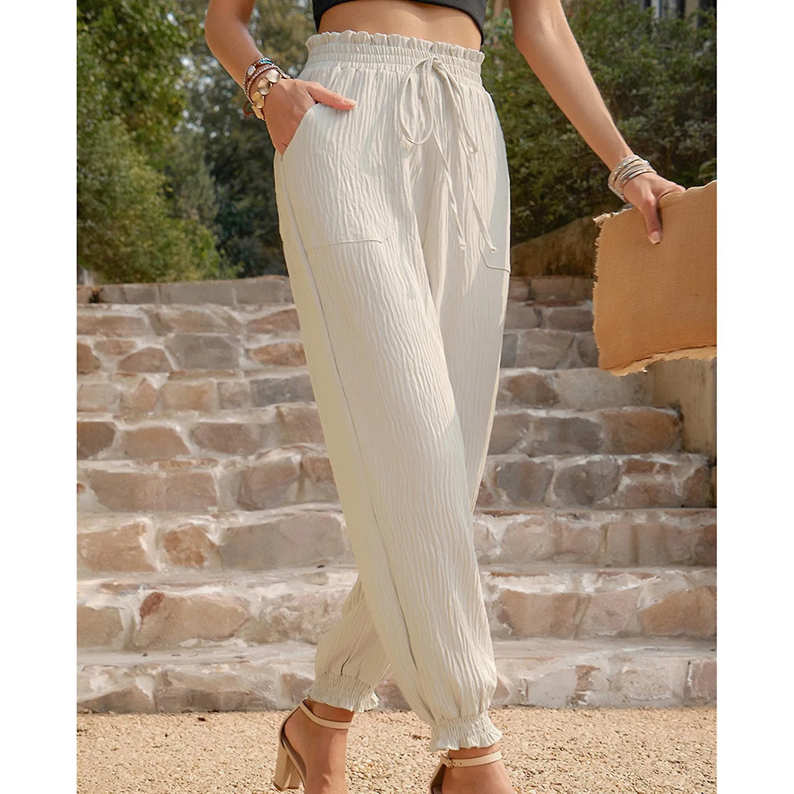 Women's High Waist Cozy Pants Yoga Sweatpants With Drawstring Suitable For Girl Woman Wife