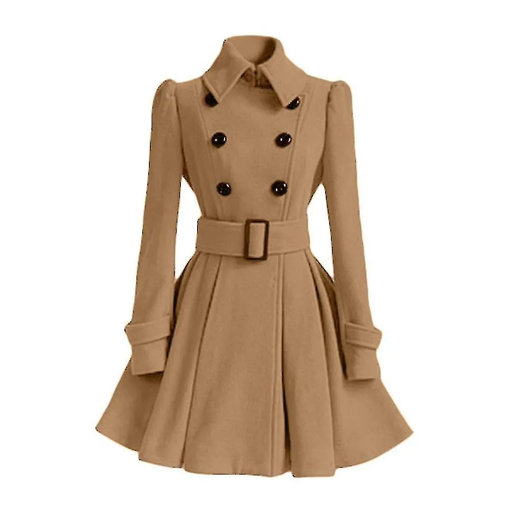 Women's Wi Coats Double Breasted Elegant Vintage Fashion Felt Trench Coat