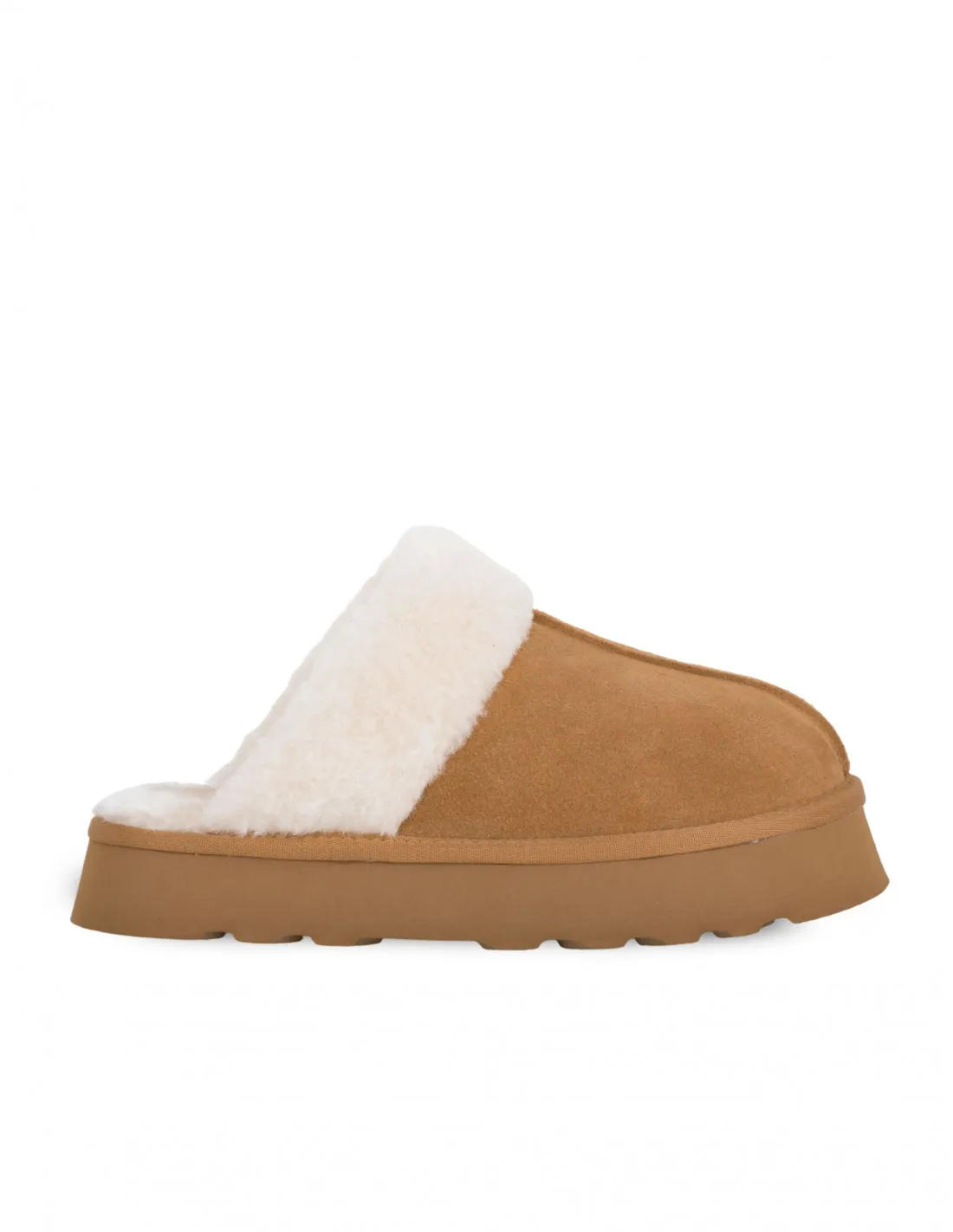 Zuecos Ribete Pelo Plataforma Cuero mujer