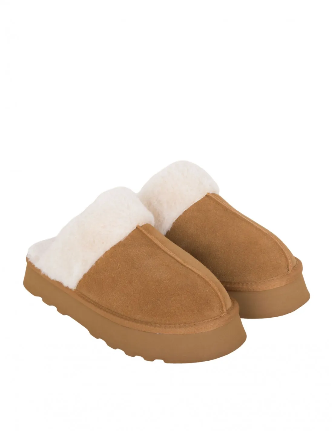 Zuecos Ribete Pelo Plataforma Cuero mujer