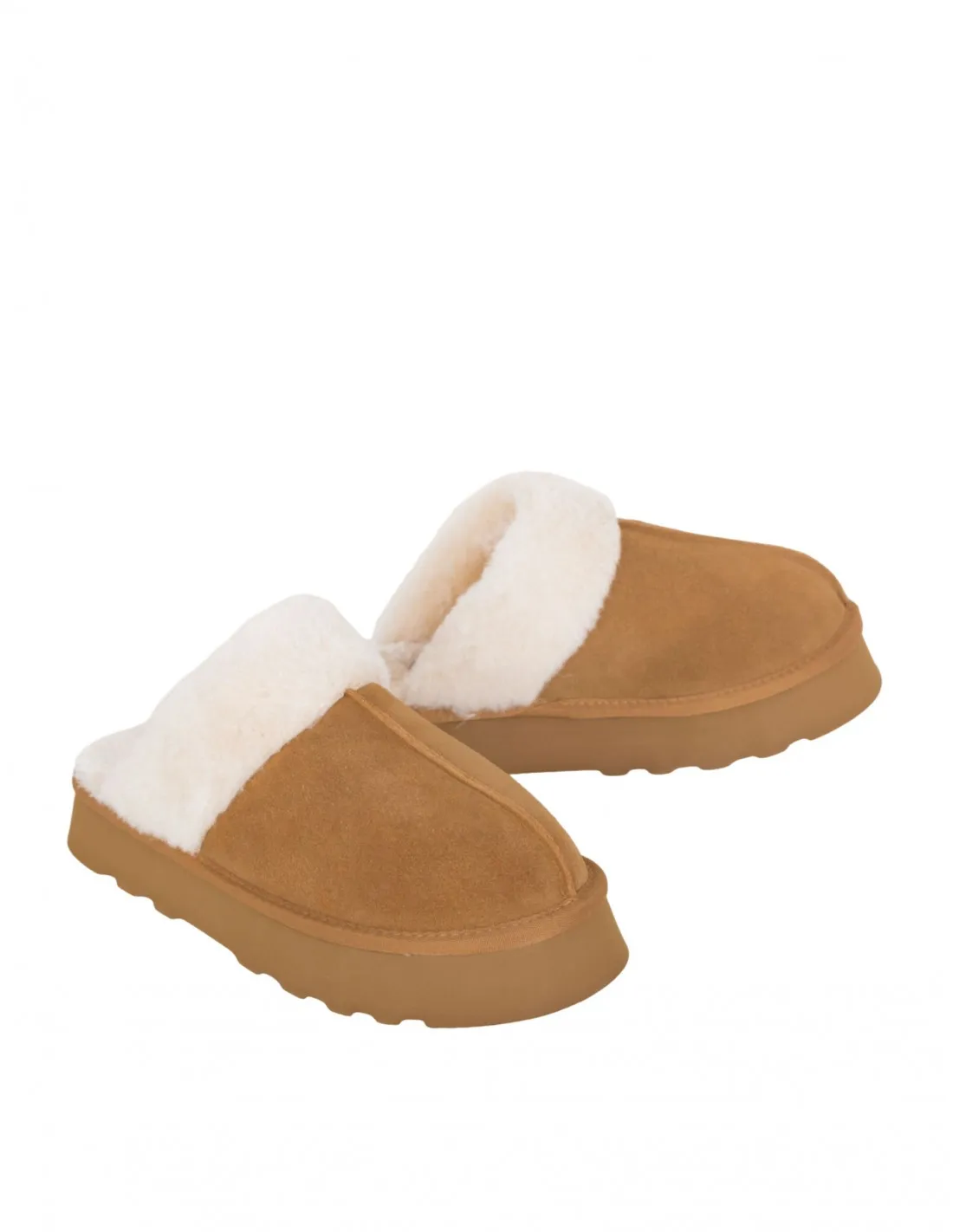 Zuecos Ribete Pelo Plataforma Cuero mujer
